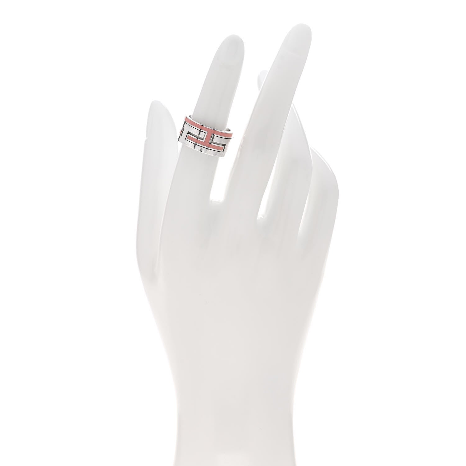 Hermes Sterling Silver Enamel Arcane Move H Ring 50 5.25 Rose 2 of 5
