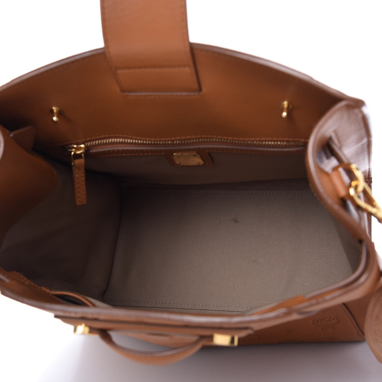 MCM Calfskin Ottomar Monogram Essential Bucket Bag Cognac 5 of 9