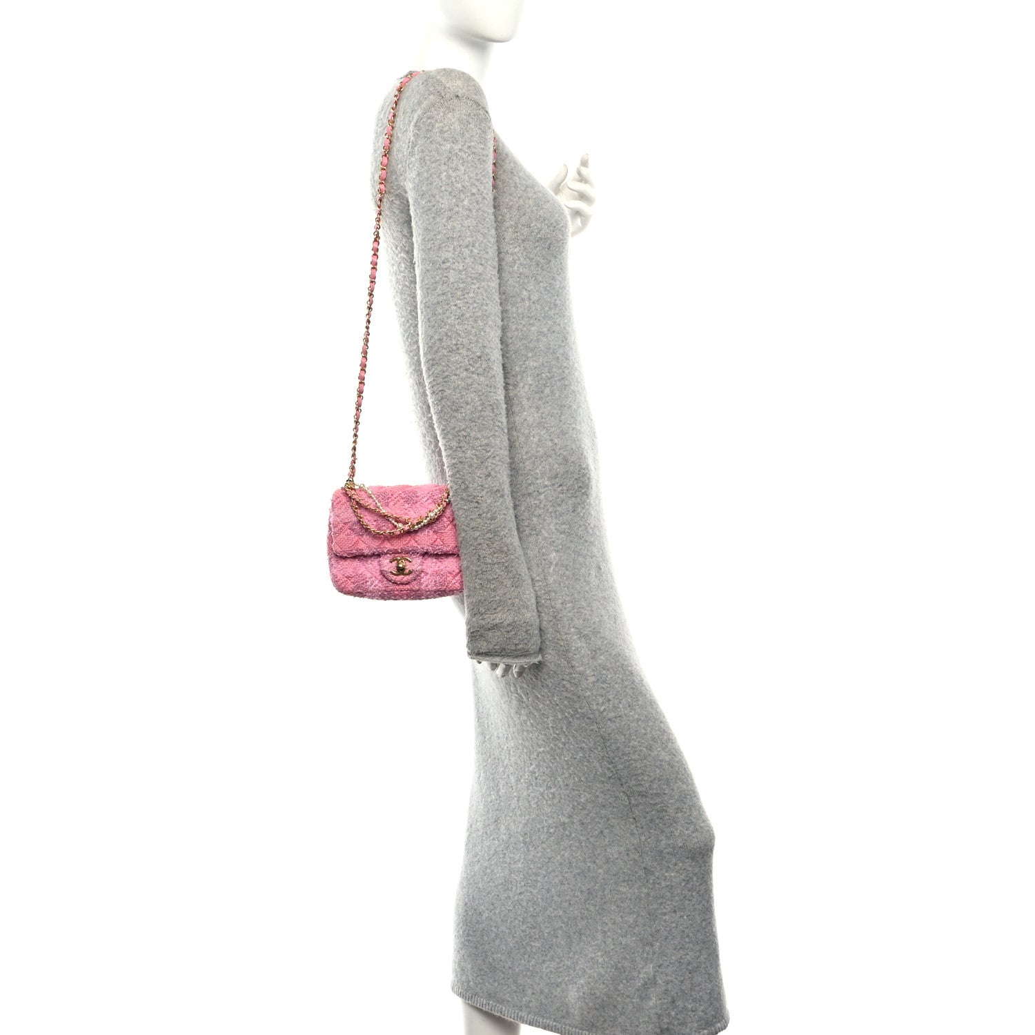 Chanel Tweed Quilted Pearl Twist Mini Square Flap Pink Dark Pink 2 of 12