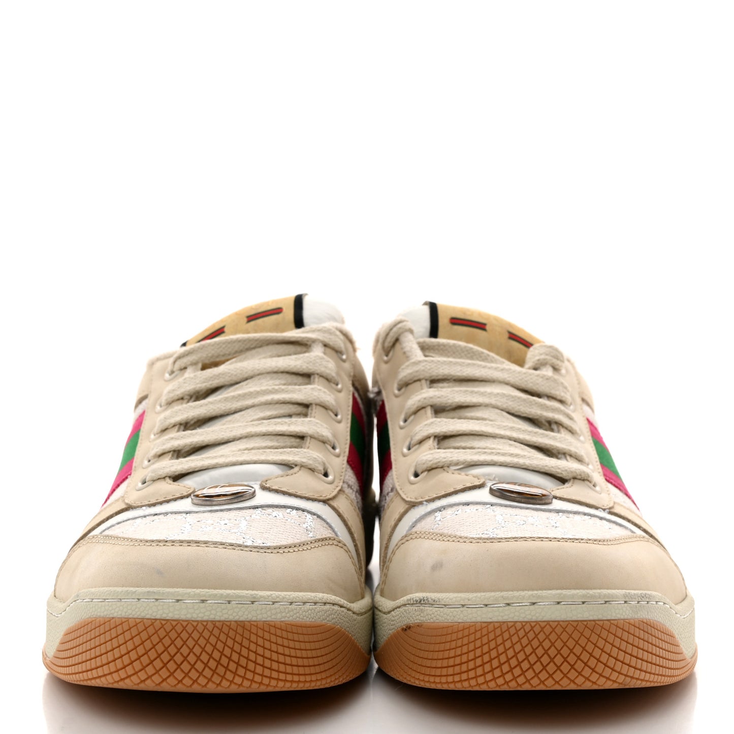 Lame GG Monogram Nubuck Web Screener Sneakers Gardenia Silver Dusty 40 Milk White