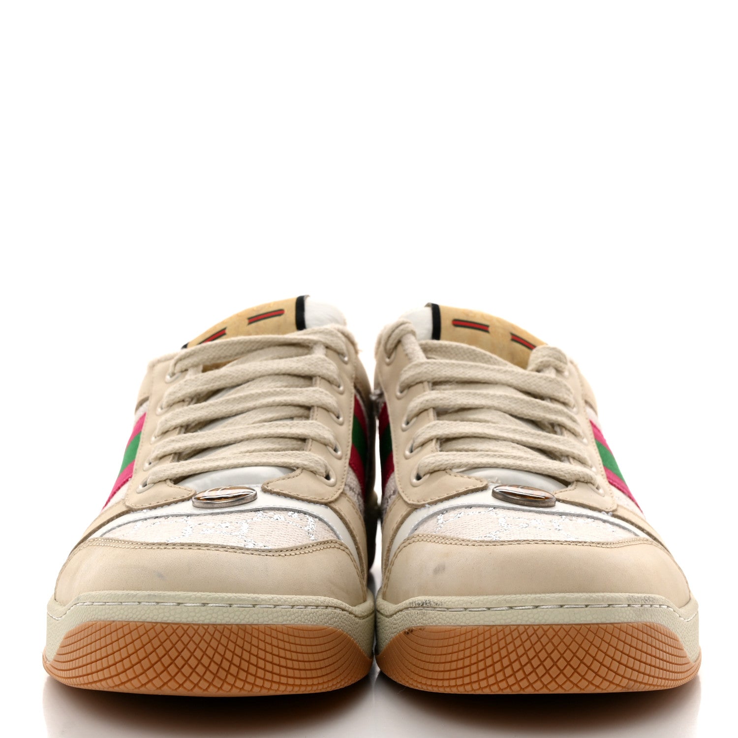 Gucci Lame GG Monogram Nubuck Web Screener Sneakers Gardenia Silver Dusty 40 Milk White 2 of 10