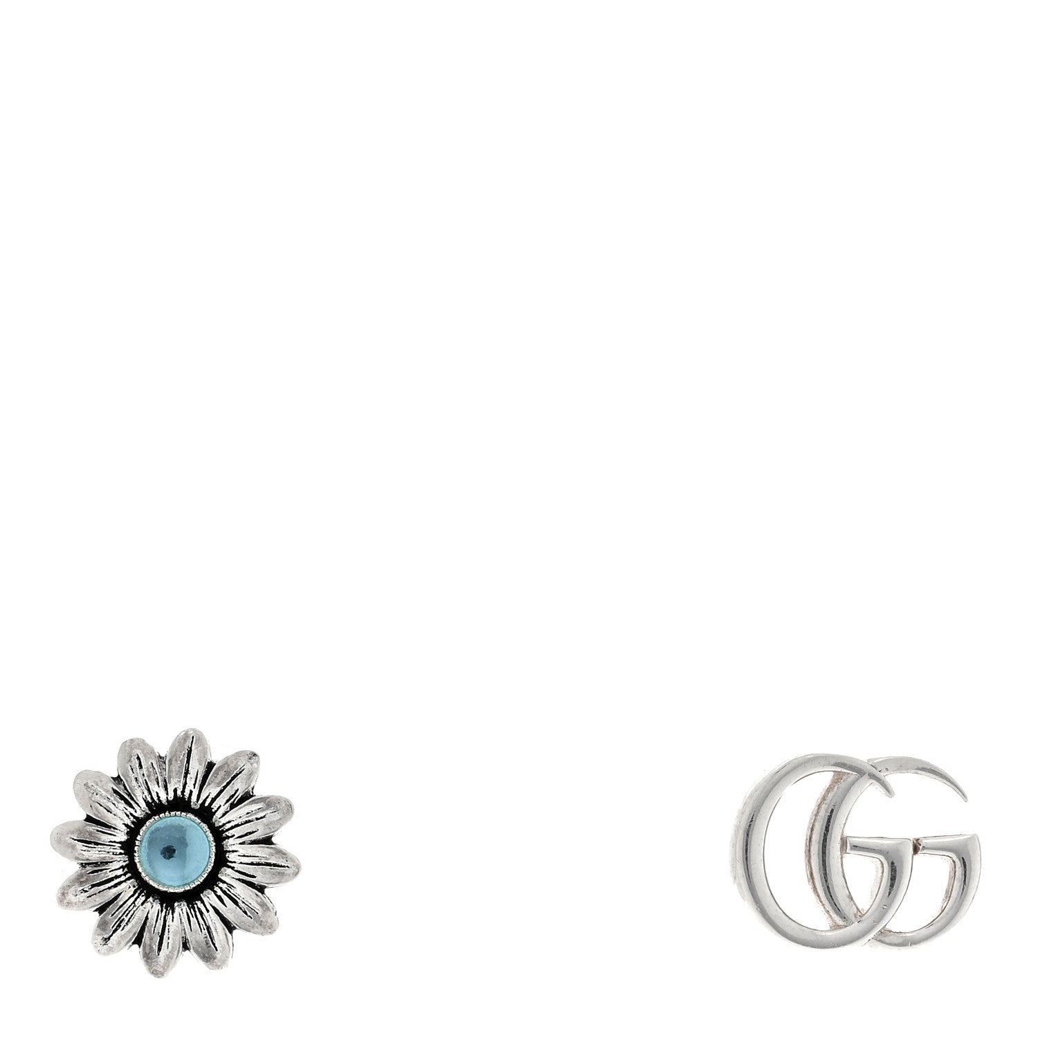 Gucci Sterling Silver Blue Topaz Flower Marmont Double G Earrings 1 of 4