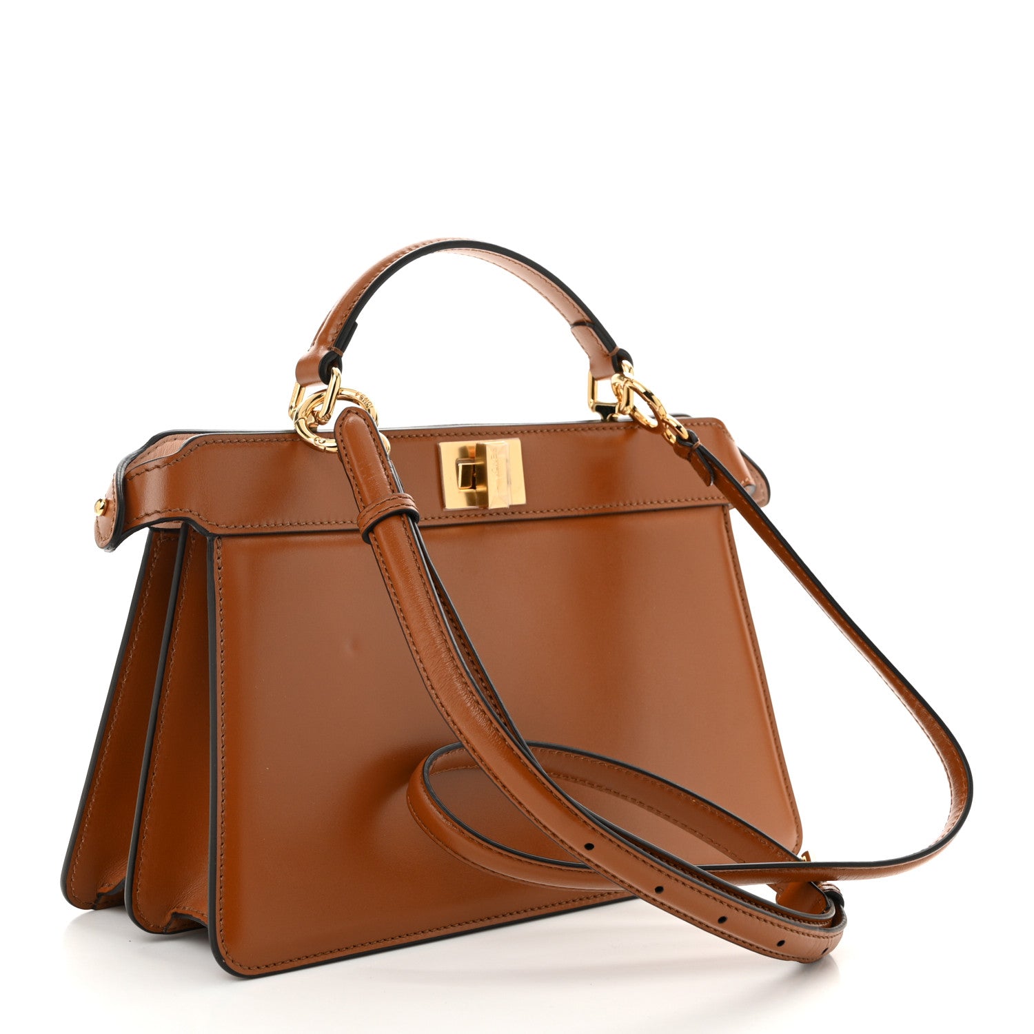 Fendi Vitello King Luxor Shiny Nappa Medium Peekaboo I SEE U East West Satchel Brandy Light Rose 3 of 10