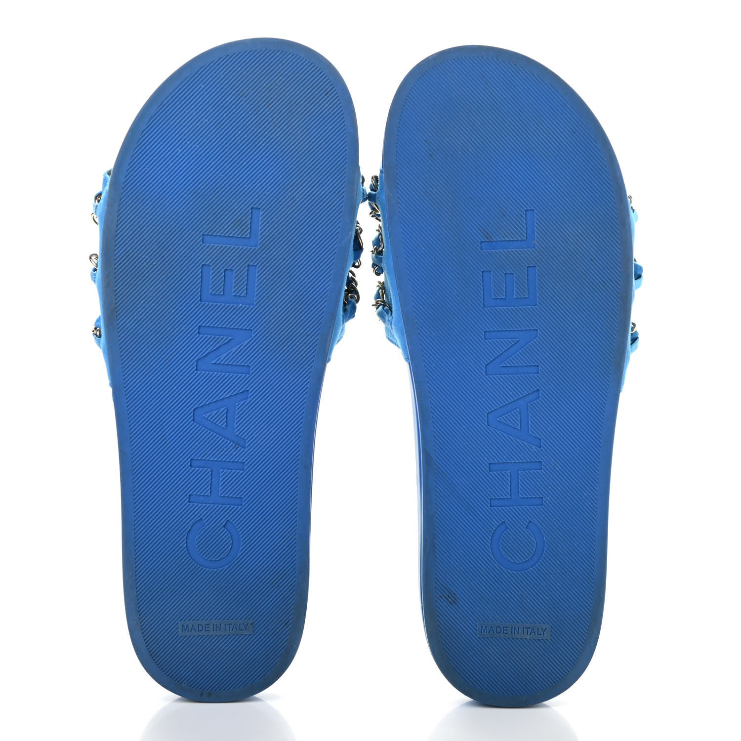 Chanel Canvas Chain Flat Sandals 40 Bright Blue 5 of 16