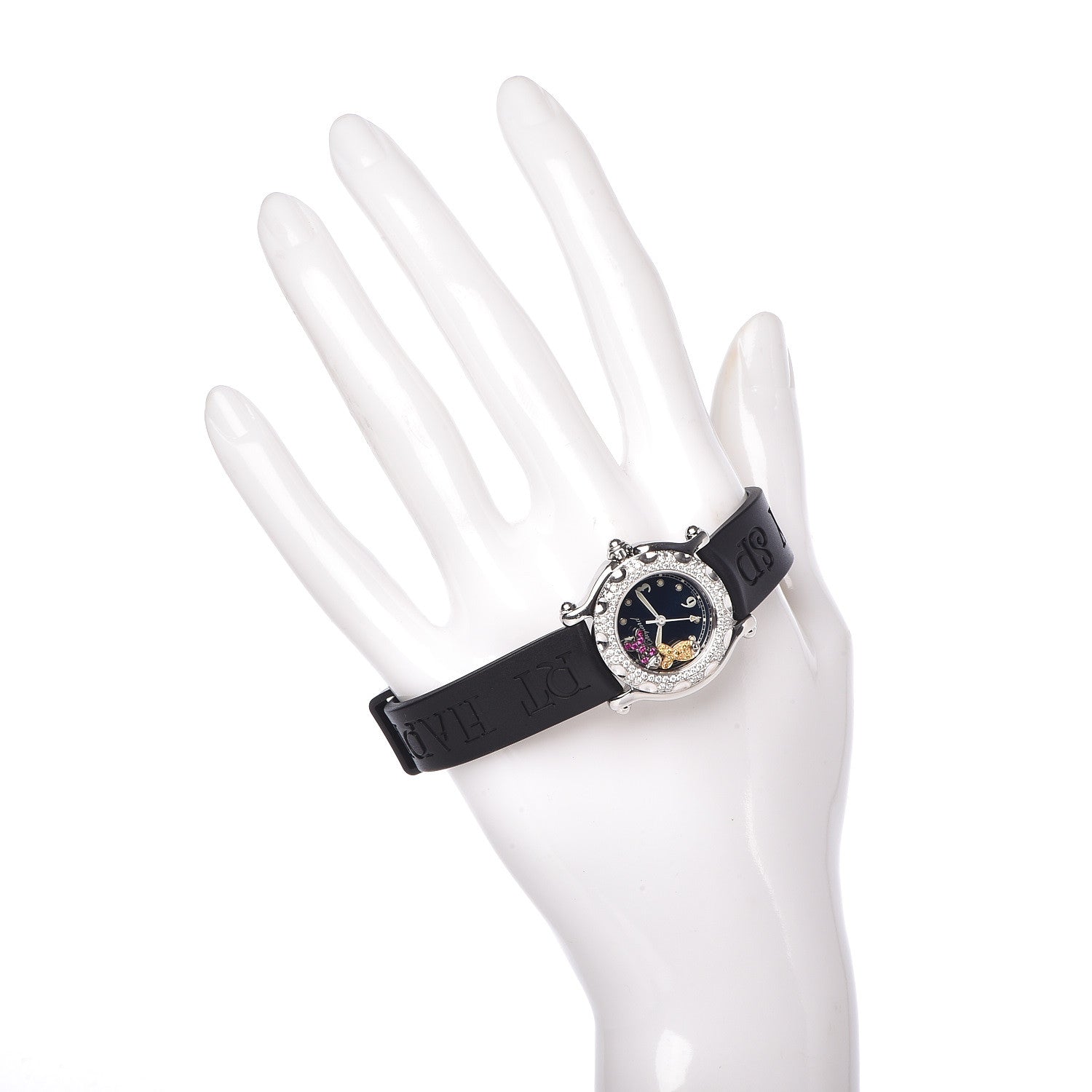 Chopard Stainless Steel Rubber Diamond Bezel Ruby Yellow Sapphire 26mm Happy Sport Fish Quartz Watch Blue 2 of 5