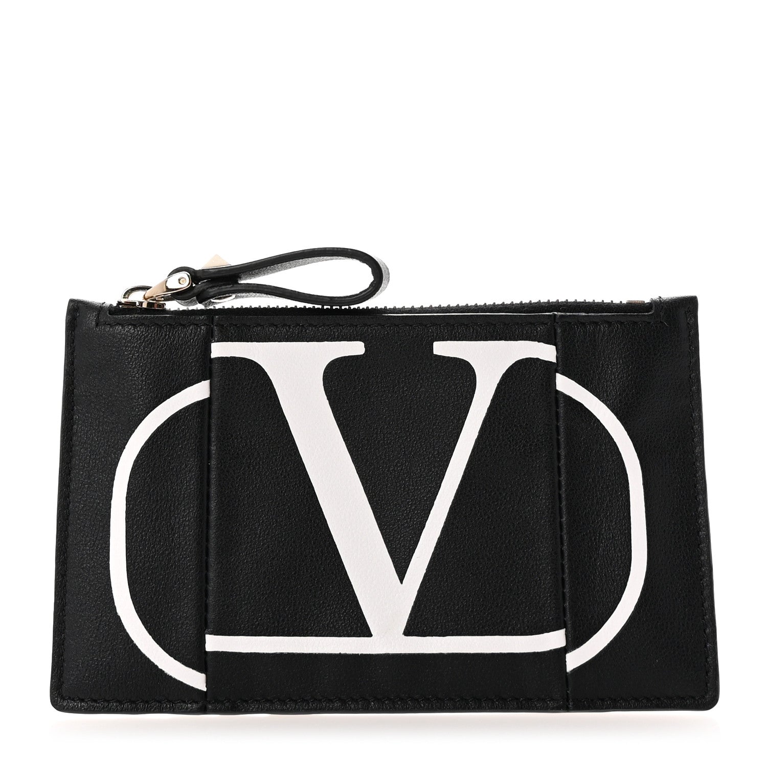 Valentino Garavani Calfskin Go Logo Coin Case Card Holder Black 1 of 8
