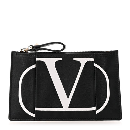 Valentino Garavani Calfskin Go Logo Coin Case Card Holder Black 1 of 8