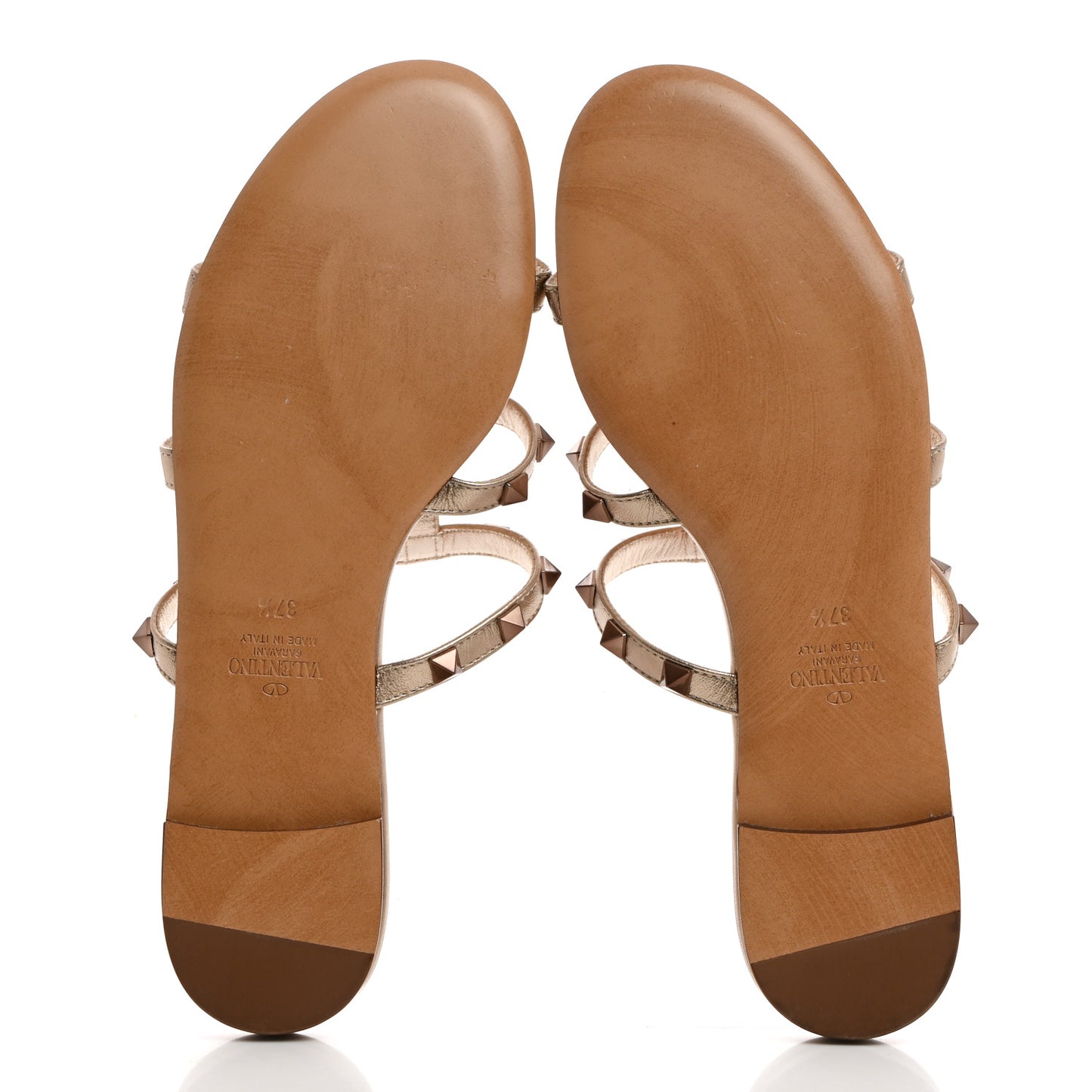 Metallic Nappa Rockstud Caged Flat Slide Sandals 37.5 Skin