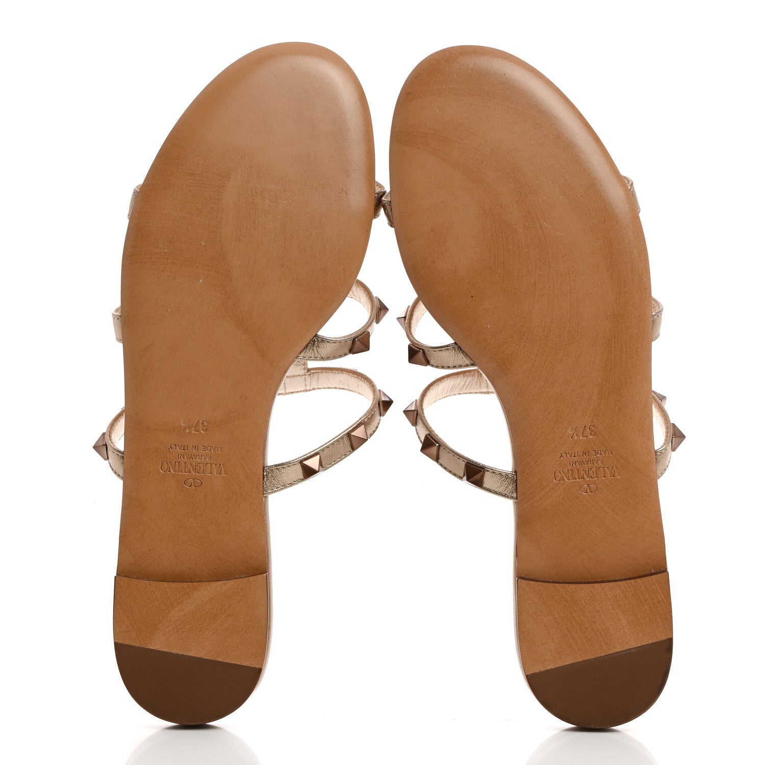 Valentino Garavani Metallic Nappa Rockstud Caged Flat Slide Sandals 37.5 Skin 5 of 8
