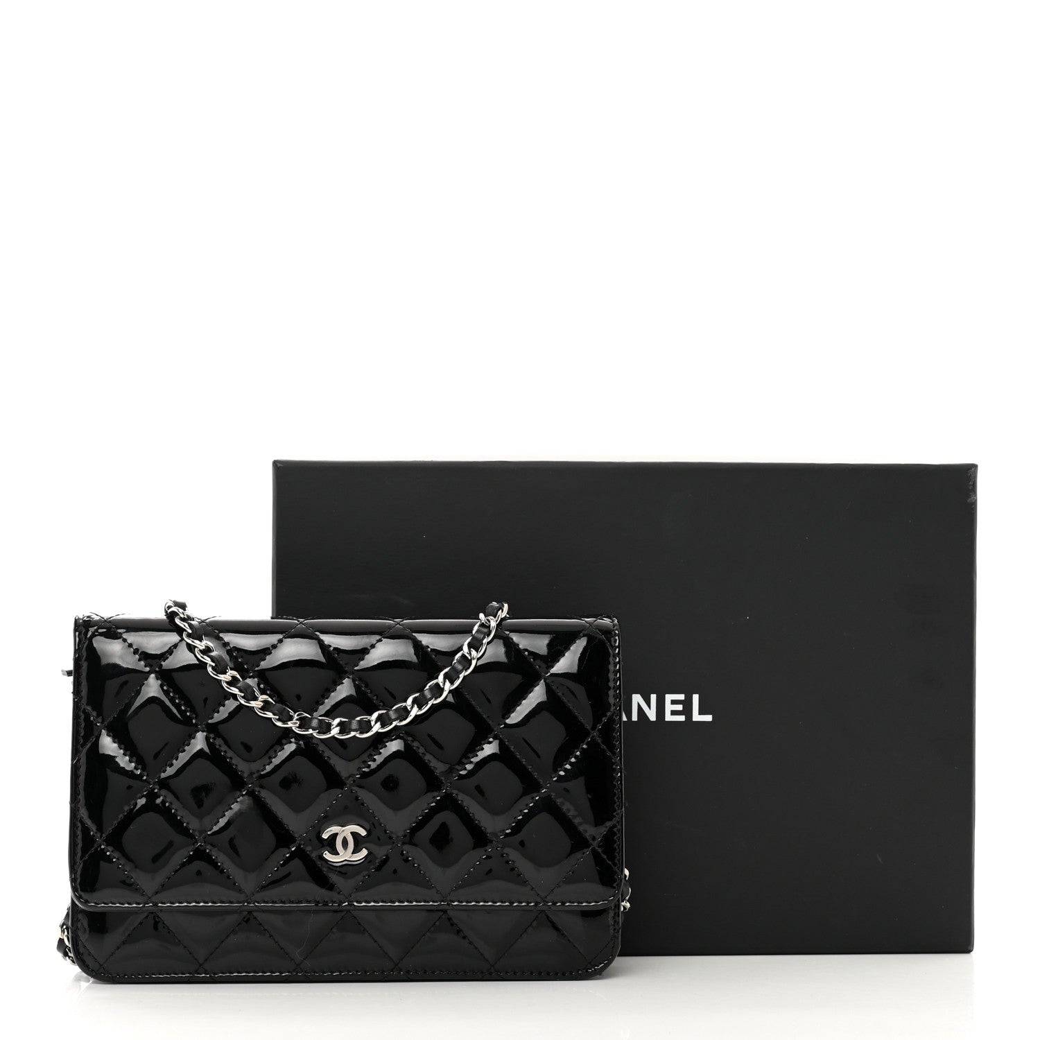 Chanel Patent Quilted Wallet On Chain WOC Black 9 of 9