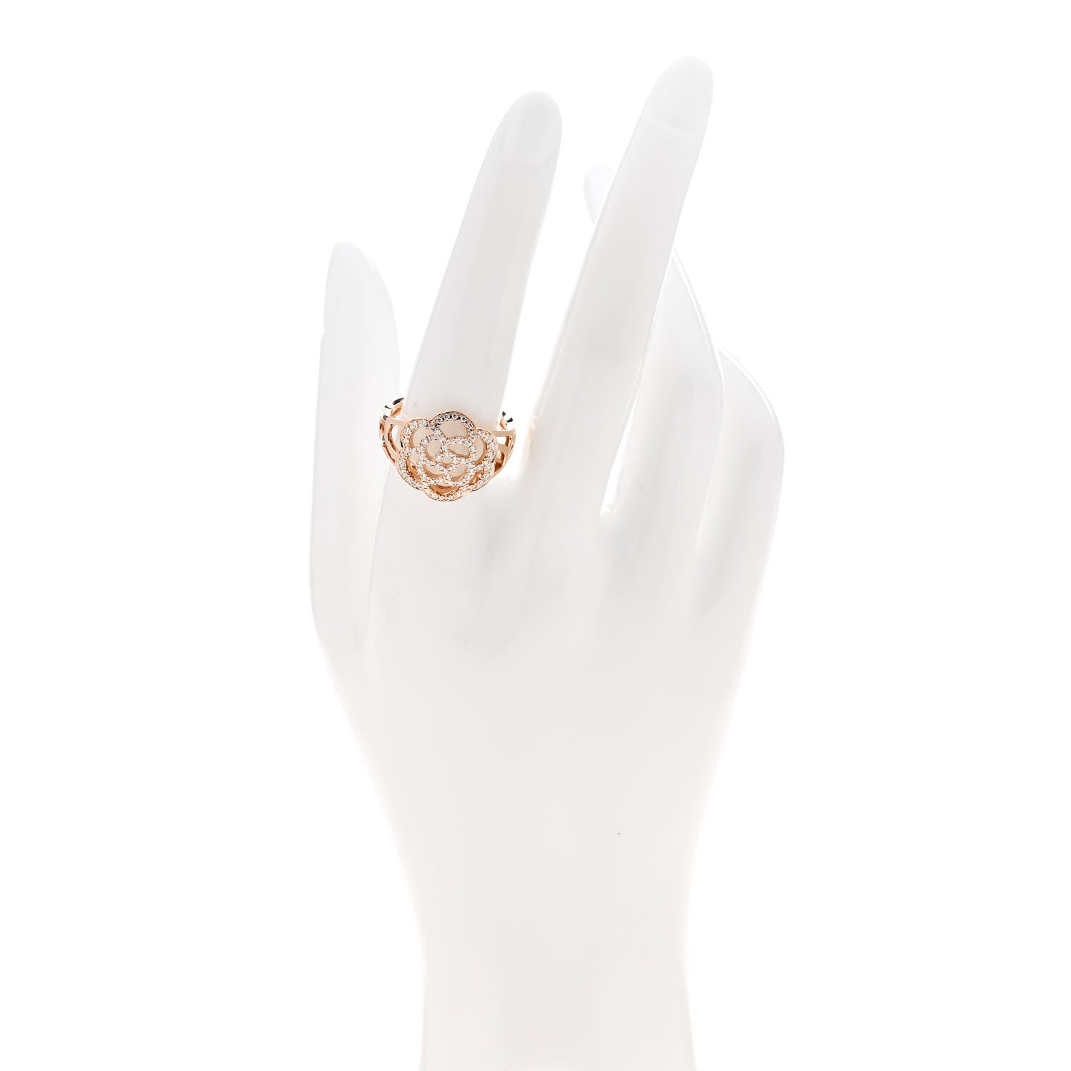 Chanel 18K Rose Gold Diamond Camellia Ring 58 8.5 2 of 5
