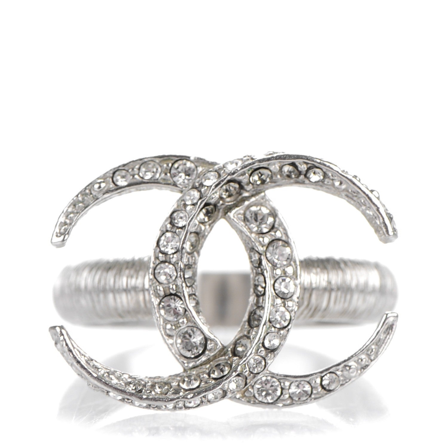 Chanel Baguette Crystal CC Ring 7 Silver 1 of 5