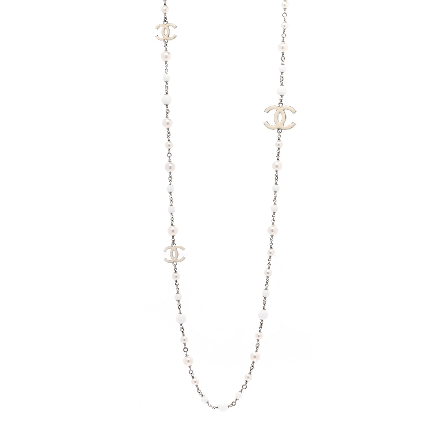 Chanel Pearl Beaded Enamel CC Long Necklace White 1 of 7