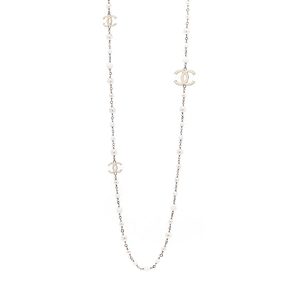 Chanel Pearl Beaded Enamel CC Long Necklace White 1 of 7