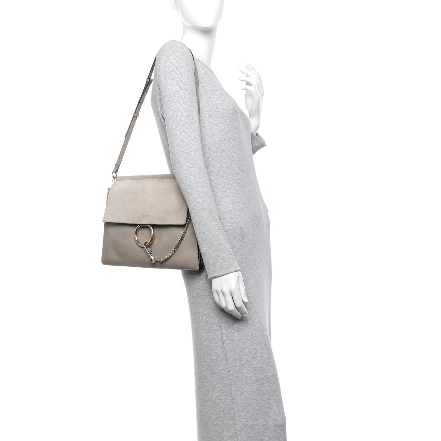 Calfskin Suede Medium Faye Shoulder Bag Motty Grey