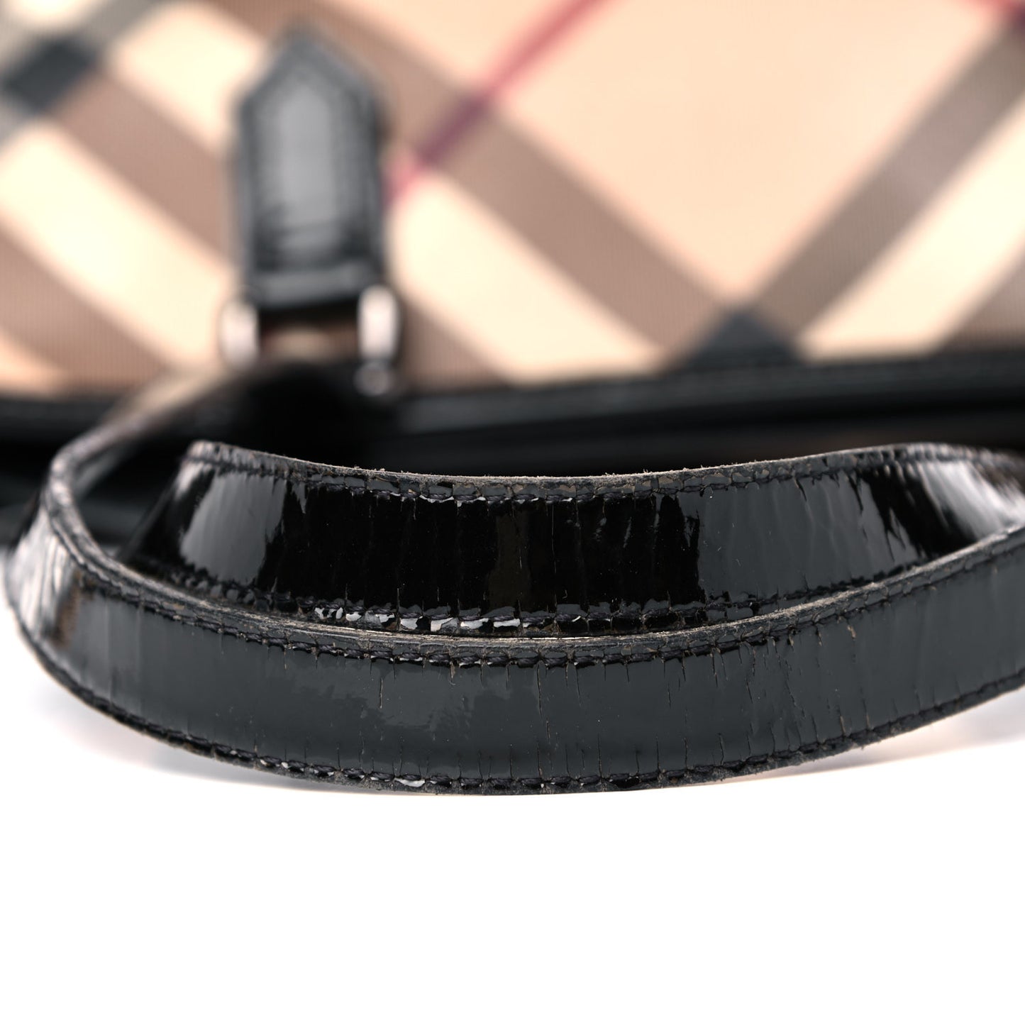 Nova Check Patent Trim Shopper Tote Black