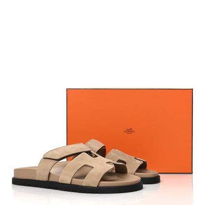 Hermes Suede Goatskin Womens Chypre Sandals 40 Beige Argile 9 of 9