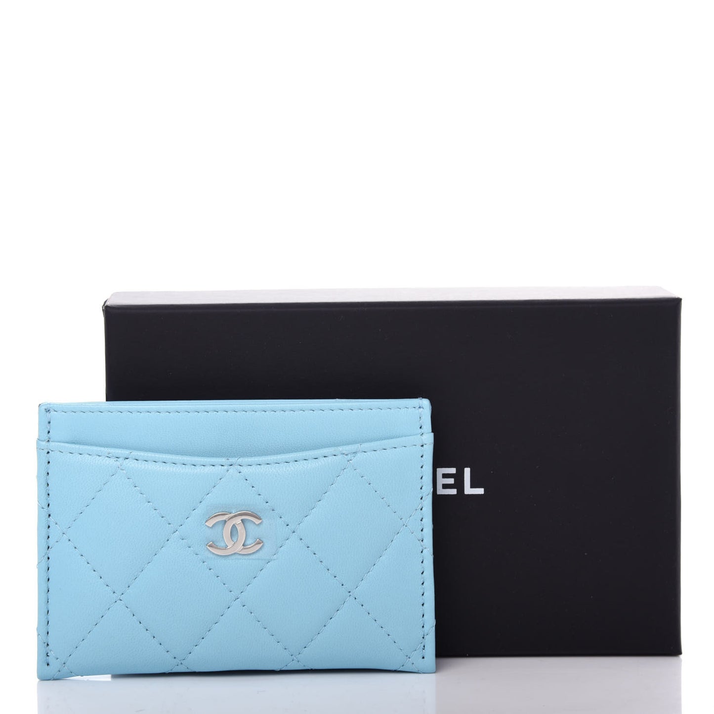 Lambskin Quilted Card Holder Neon Blue