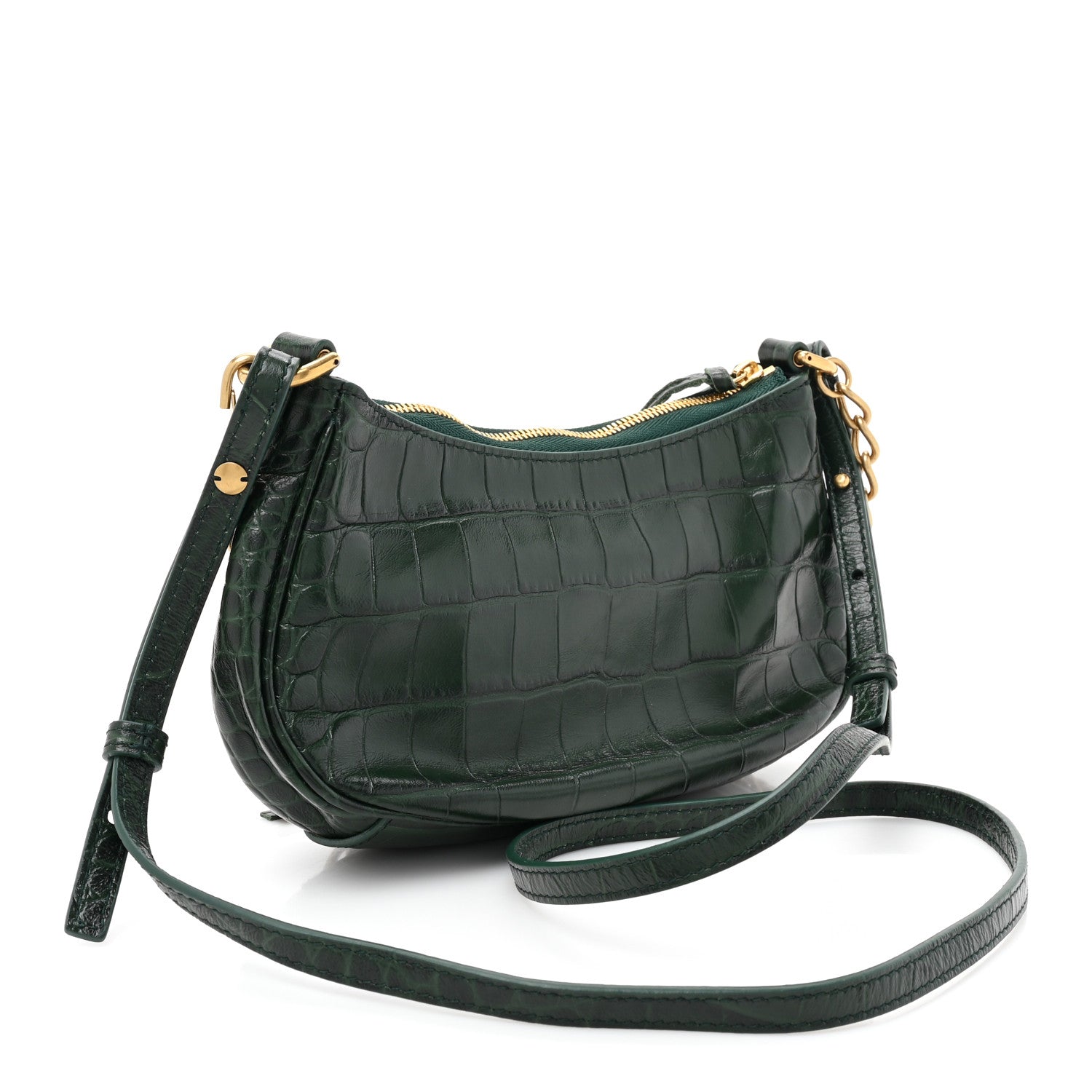 Balenciaga Extra Supple Calfskin Crocodile Embossed Mini Le Cagole Purse With Chain Forest Green 3 of 10