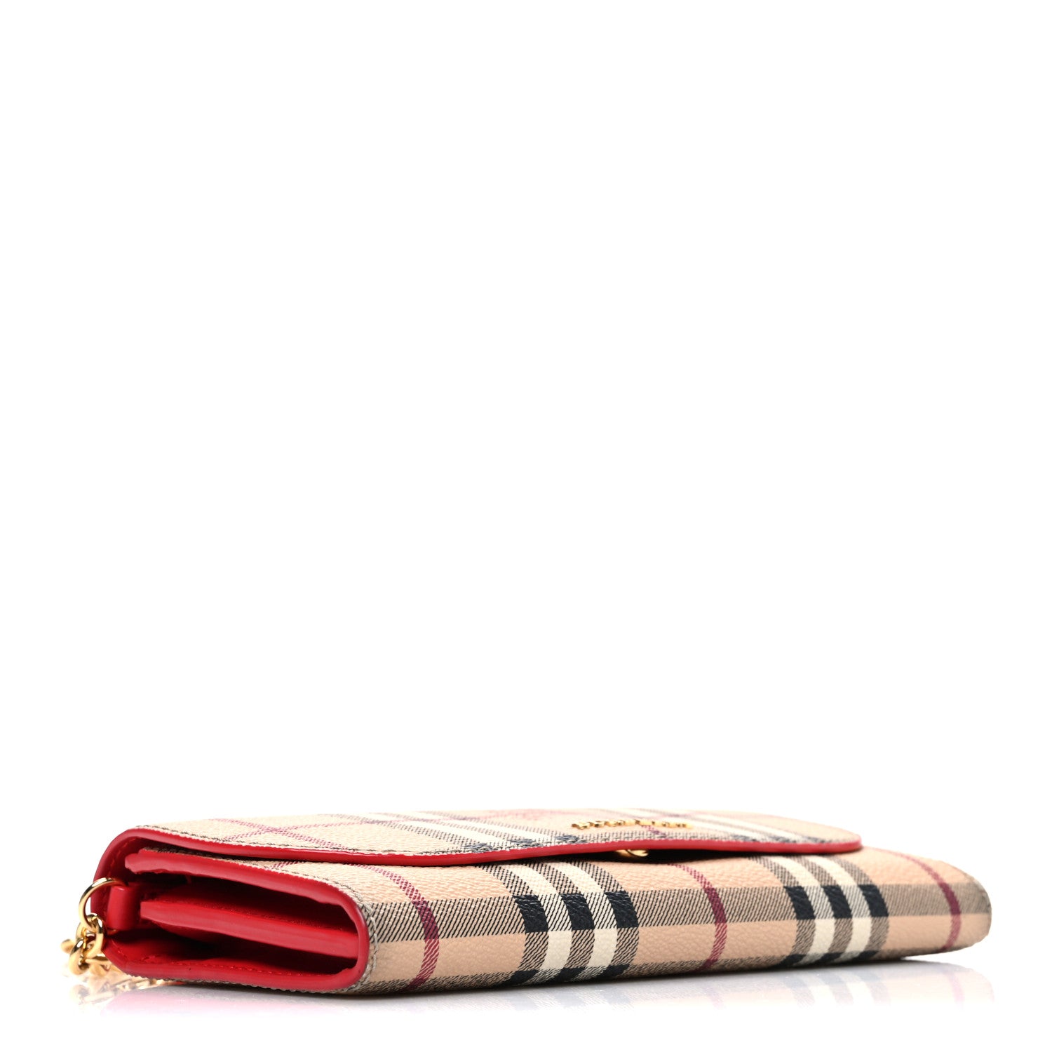 Burberry Haymarket Check Henley Wallet On Chain Coral Red 3 of 10