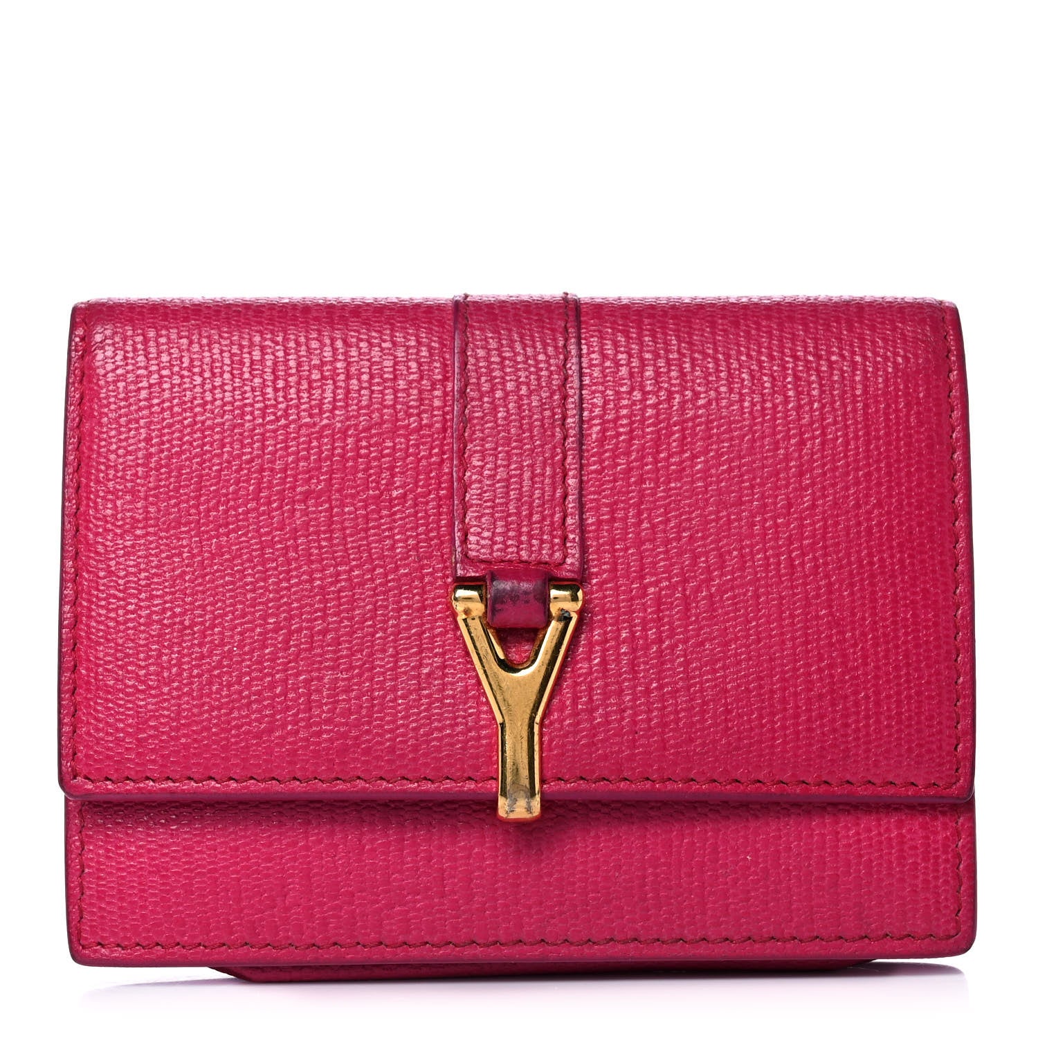 Saint Laurent Textured Calfskin Y Card Holder Fuchsia 1 of 10