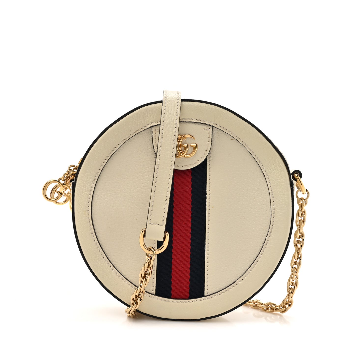 Textured Calfskin Web Mini Ophidia Round Shoulder Bag Mystic White