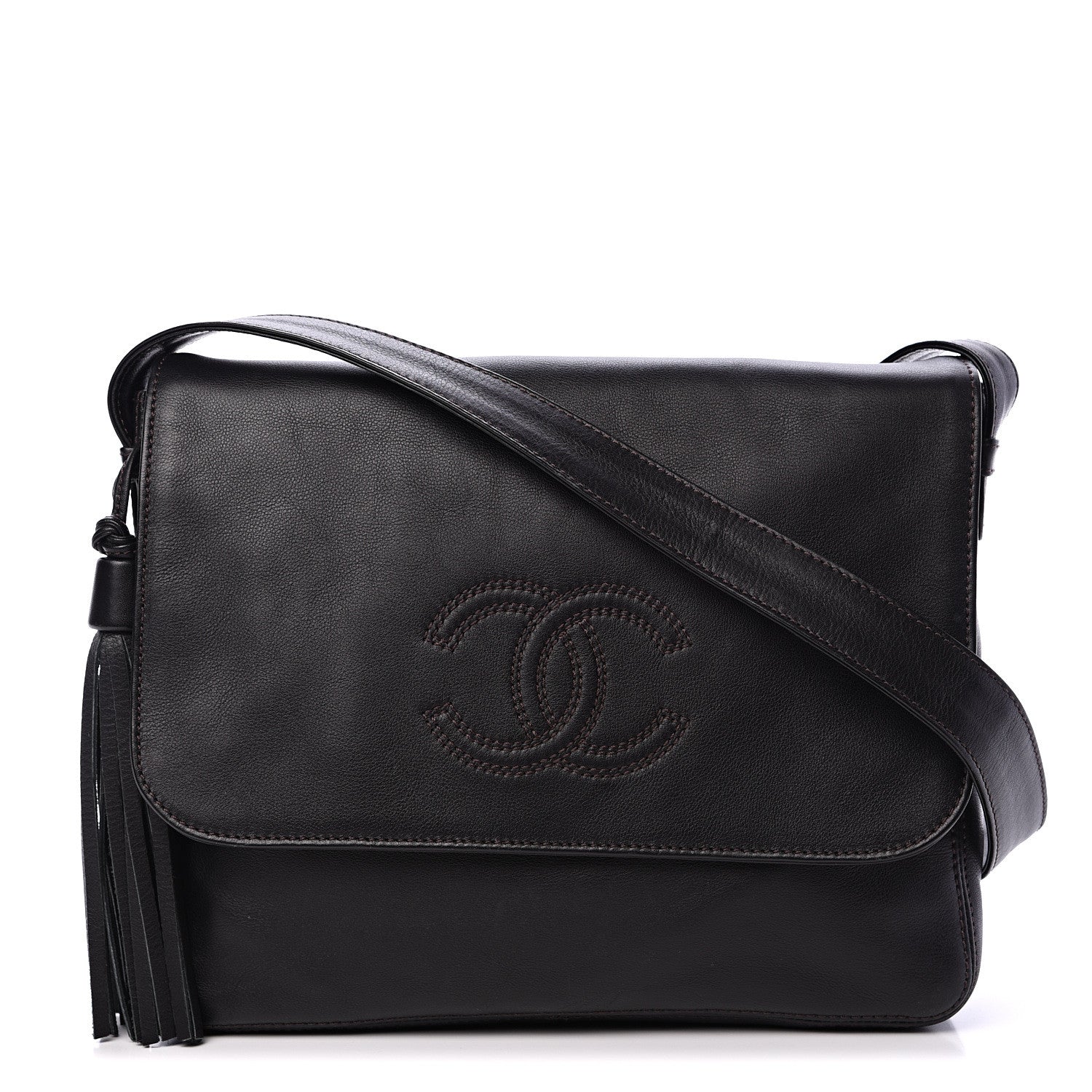 Chanel Calfskin CC Tassel Shoulder Flap Bag Dark Brown 1 of 12