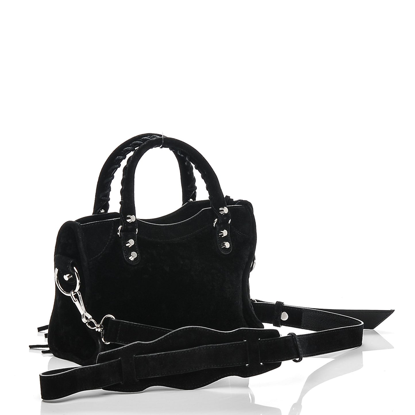 Shearling Suede Classic Silver Hardware Mini City Black