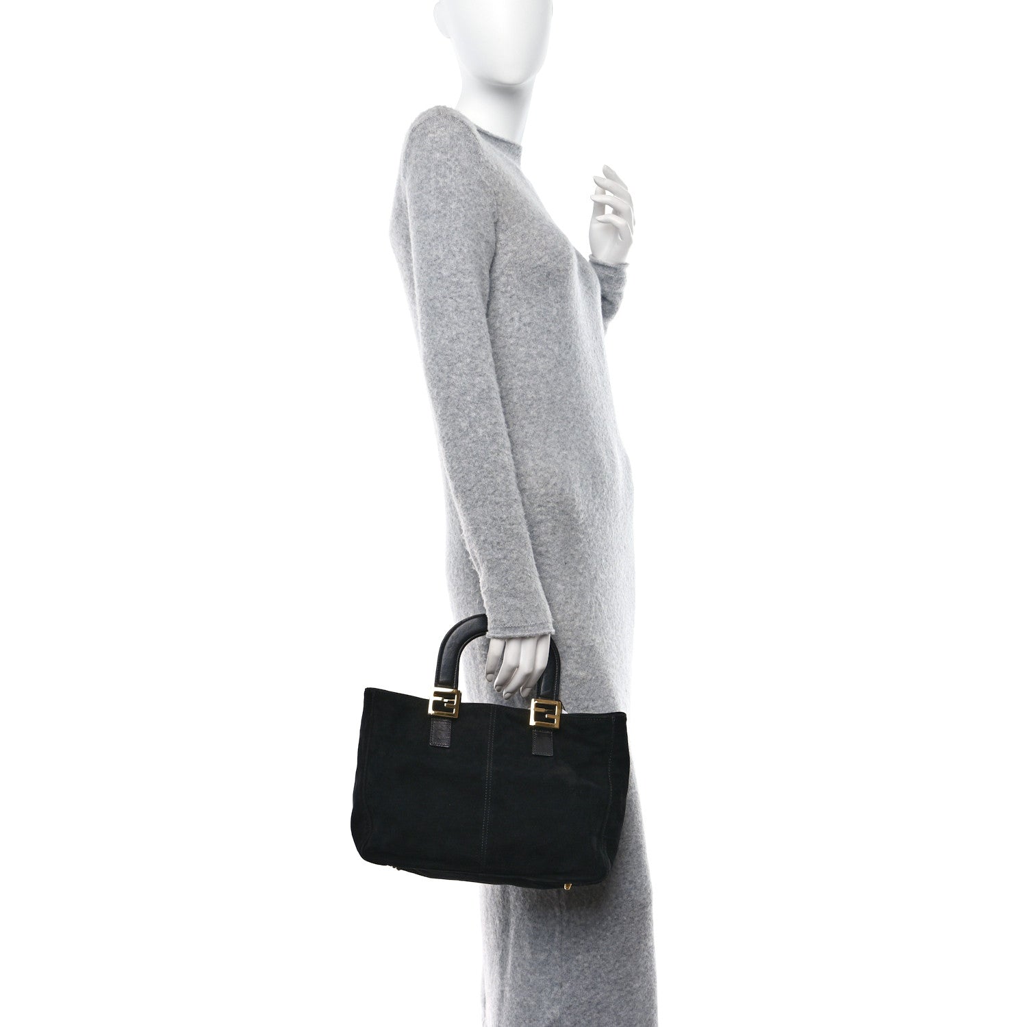 Fendi Suede Calfskin Holdall Tote Black 2 of 10