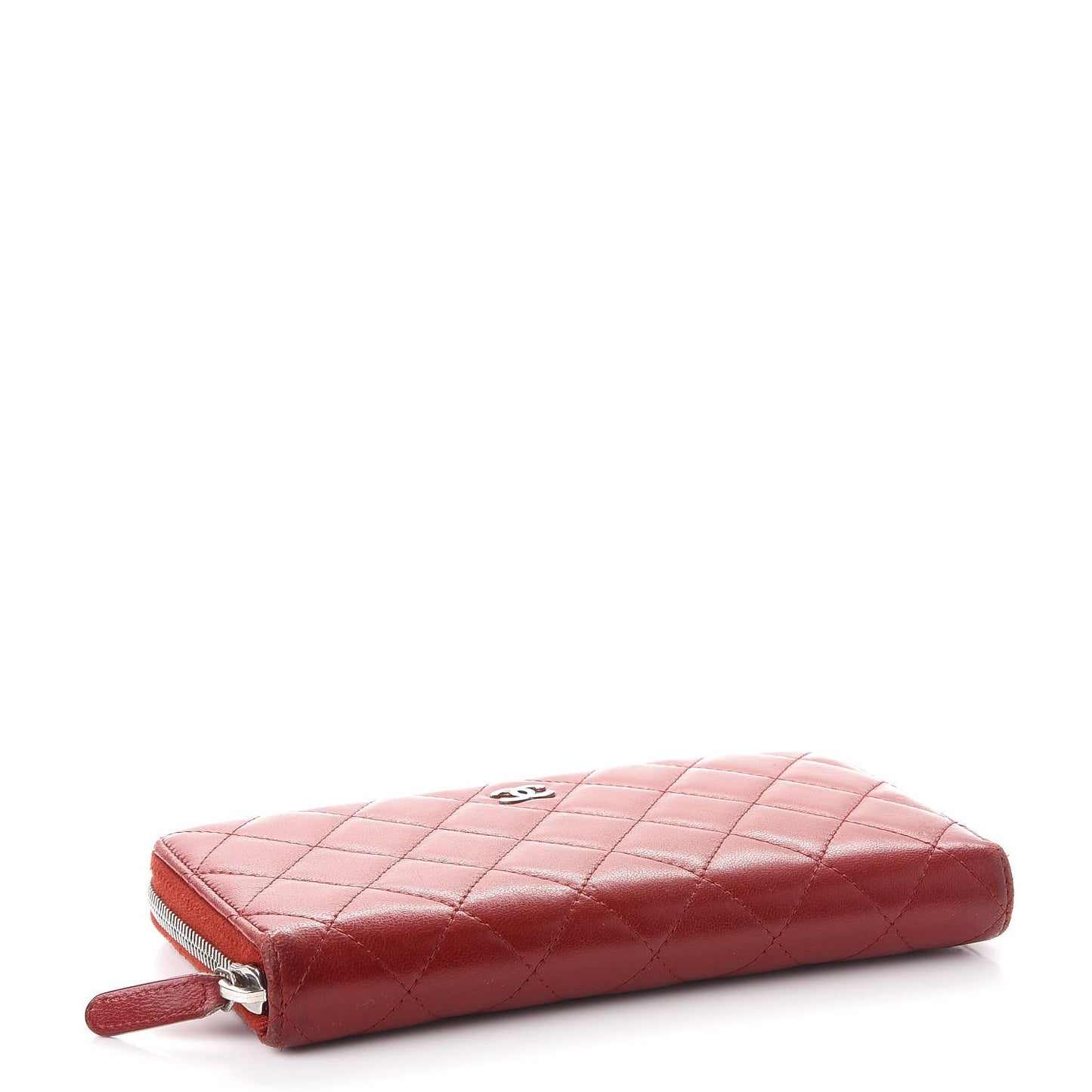 Lambskin Quilted Large Gusset Zip Around Wallet Red