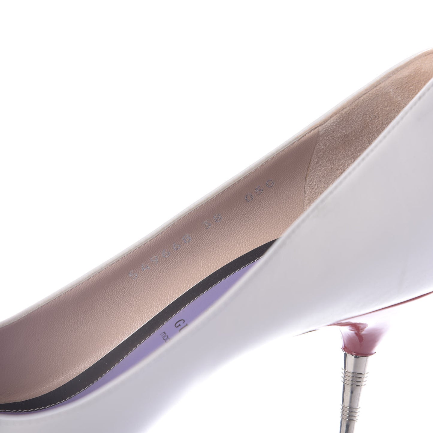 Calfskin GG Bow Sadie Spike Mid Heel Pumps 38 White