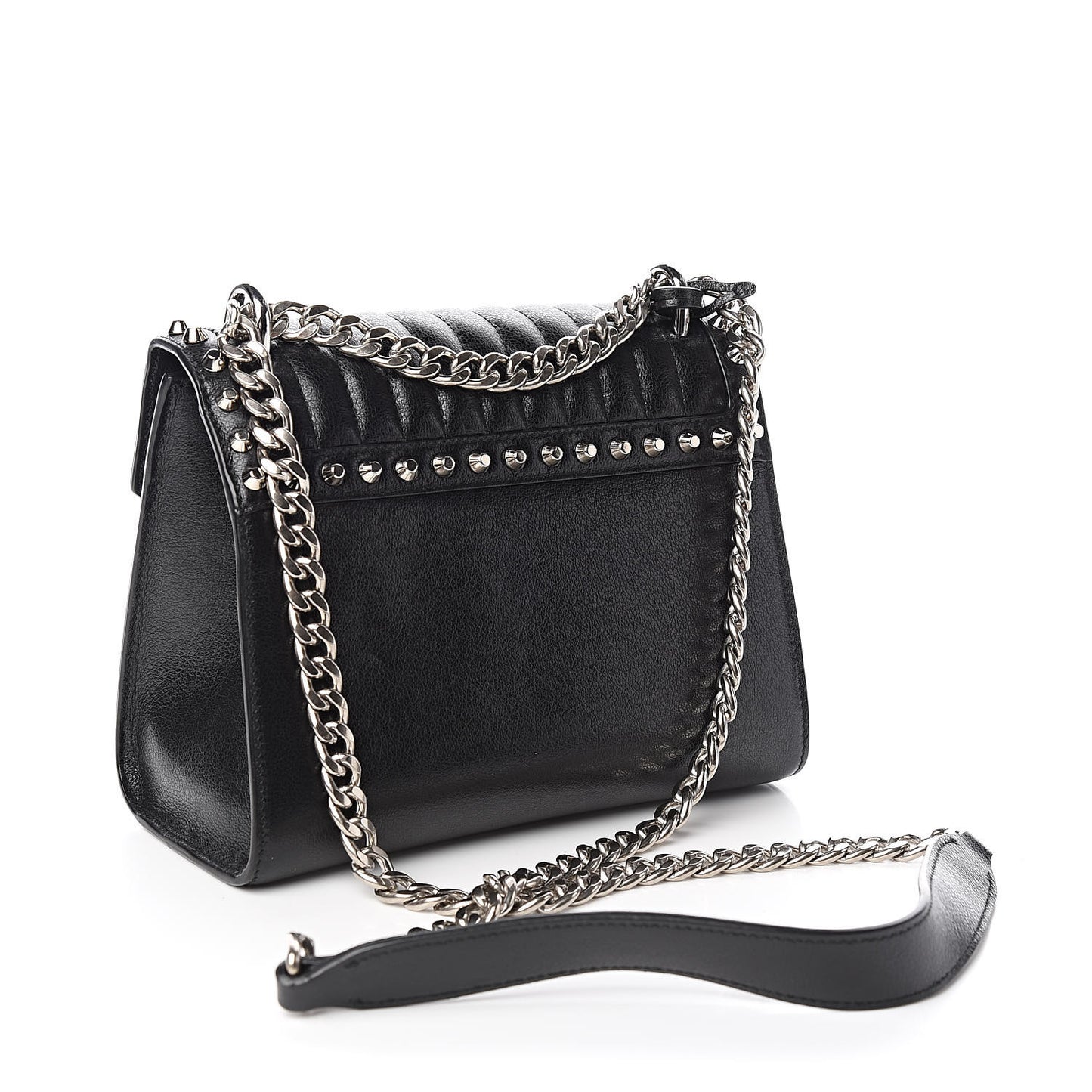 Glace Calfskin Studded Sound Flap Crossbody Shoulder Bag Black