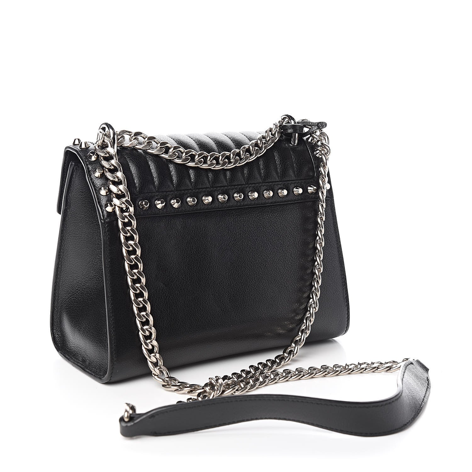 Prada Glace Calfskin Studded Sound Flap Crossbody Shoulder Bag Black 3 of 9