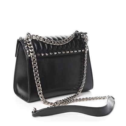 Prada Glace Calfskin Studded Sound Flap Crossbody Shoulder Bag Black 3 of 9