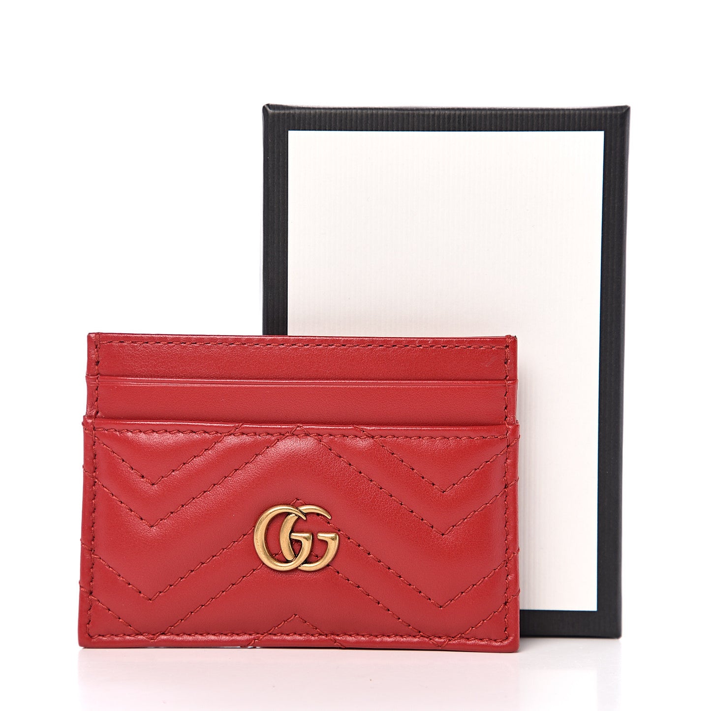 Calfskin Matelasse GG Marmont Card Holder Hibiscus Red