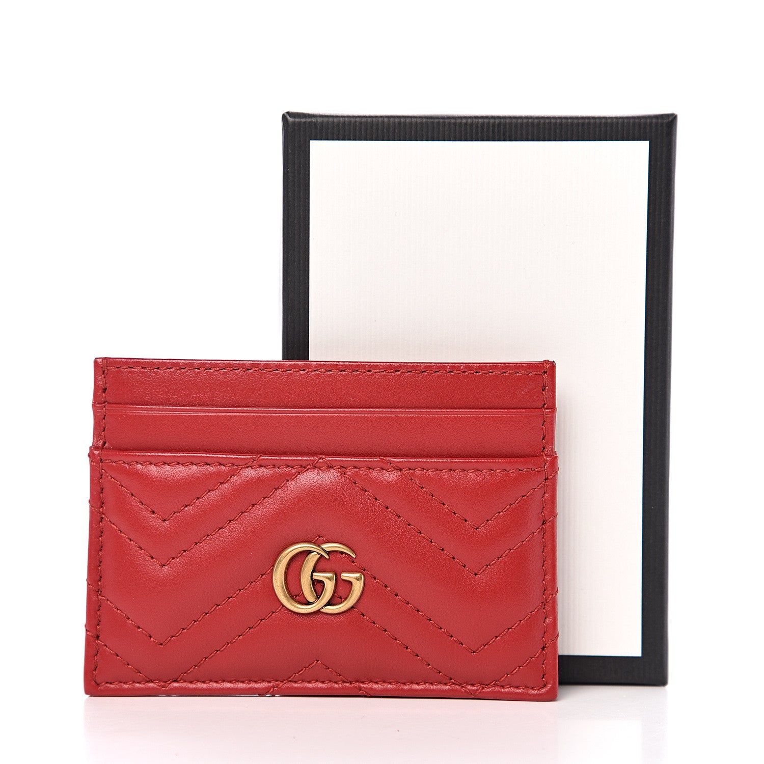 Gucci Calfskin Matelasse GG Marmont Card Holder Hibiscus Red 6 of 6