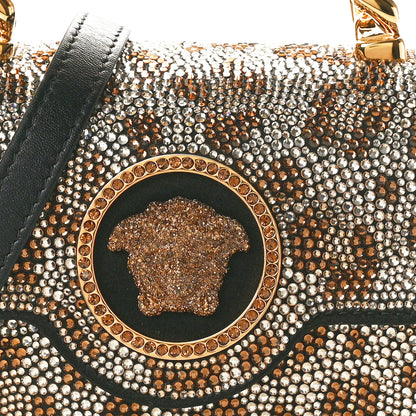 Versace Satin Crystal Studded Leopard Mini La Medusa Bag Black 7 of 9