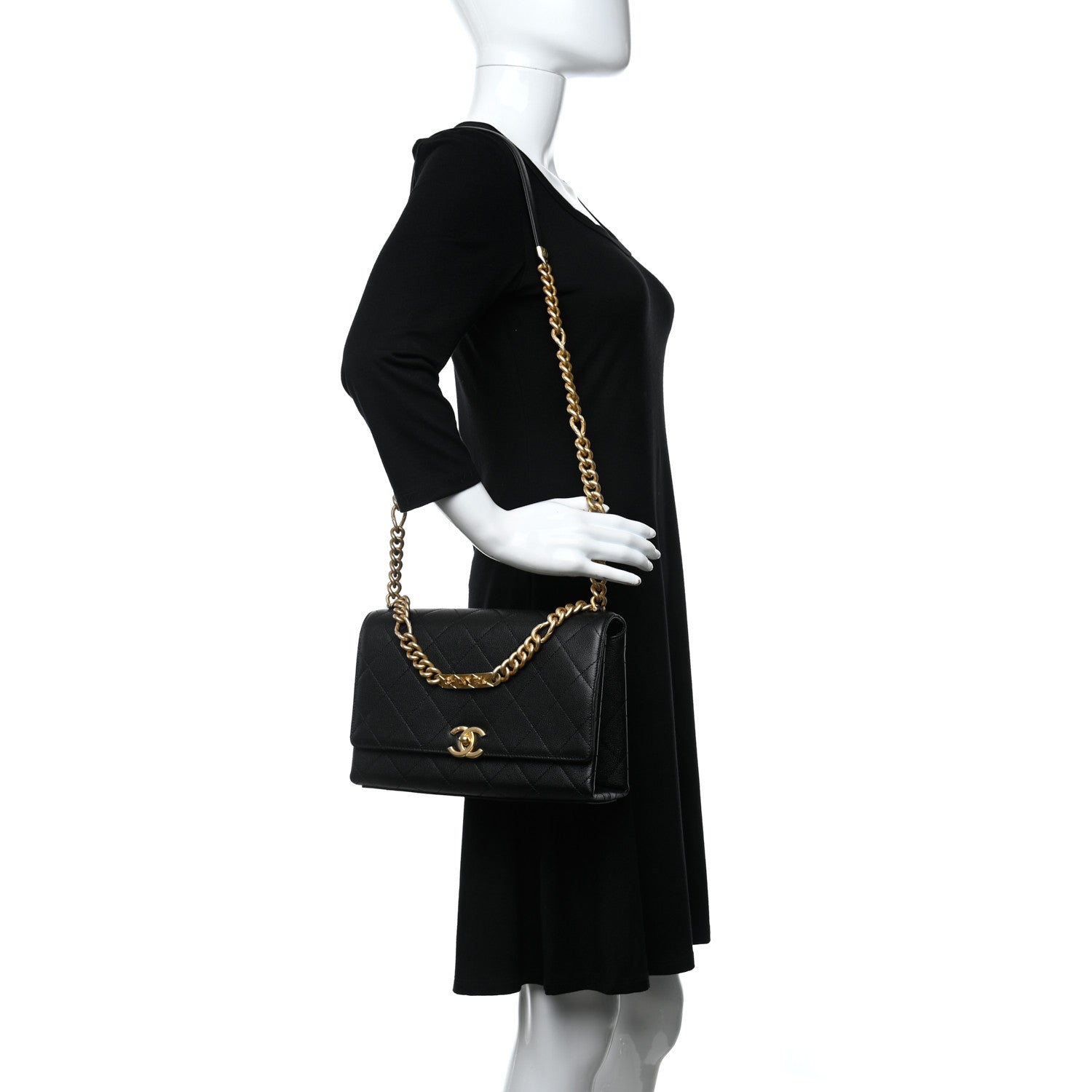 Chanel Caviar Quilted Bracelet On Chain Flap Black 2 of 8