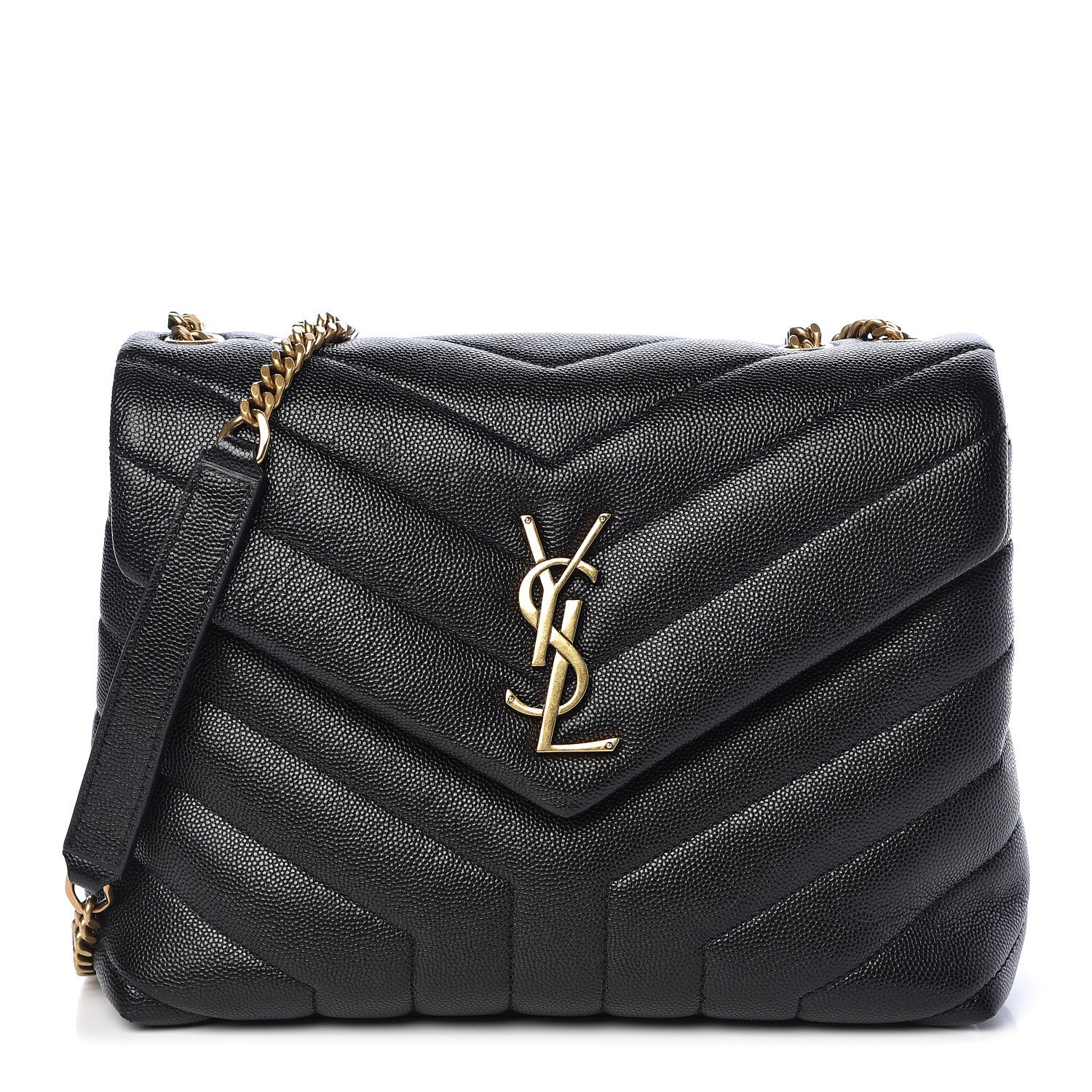 Saint Laurent Grain de Poudre Calfskin Y Quilted Monogram Small Loulou Chain Satchel Black 1 of 10