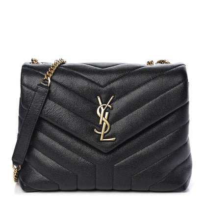 Saint Laurent Grain de Poudre Calfskin Y Quilted Monogram Small Loulou Chain Satchel Black 1 of 10