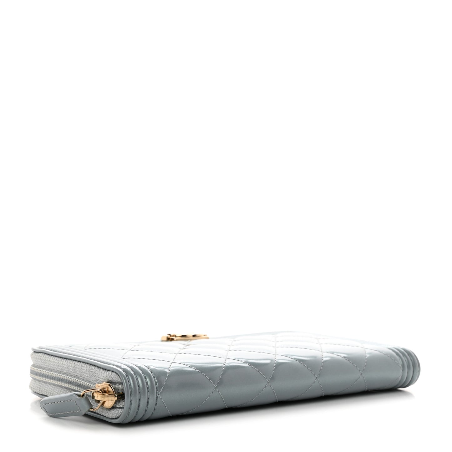 Metallic Patent Quilted Boy Zip Around Wallet Light Blue