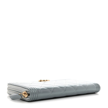 Chanel Metallic Patent Quilted Boy Zip Around Wallet Light Blue 4 of 9