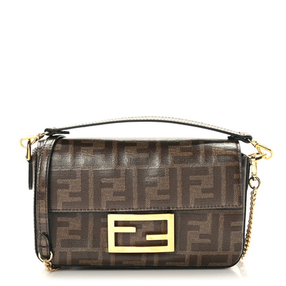 Fendi Glazed Fabric Vitello Century FF 1974 Mini Baguette Mogano Panna 1 of 9