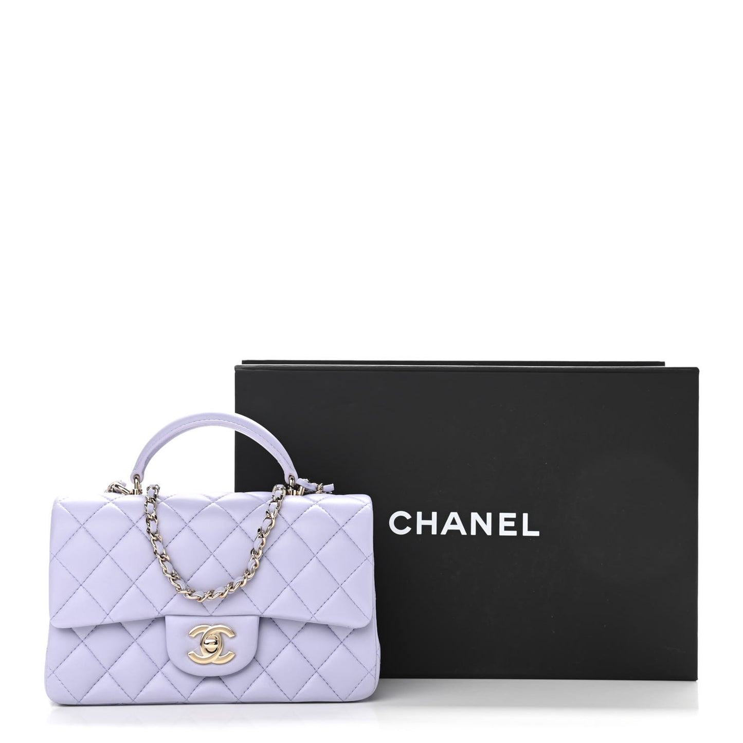 Lambskin Quilted Mini Top Handle Rectangular Flap Light Purple