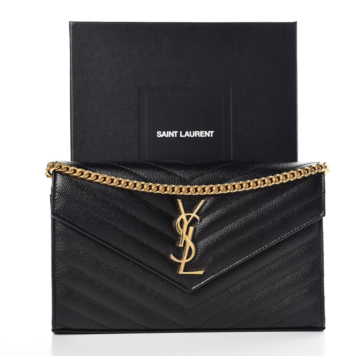 Grain De Poudre Matelasse Chevron Monogram Chain Wallet Black