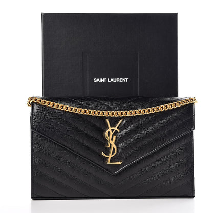 Saint Laurent Grain De Poudre Matelasse Chevron Monogram Chain Wallet Black 10 of 10