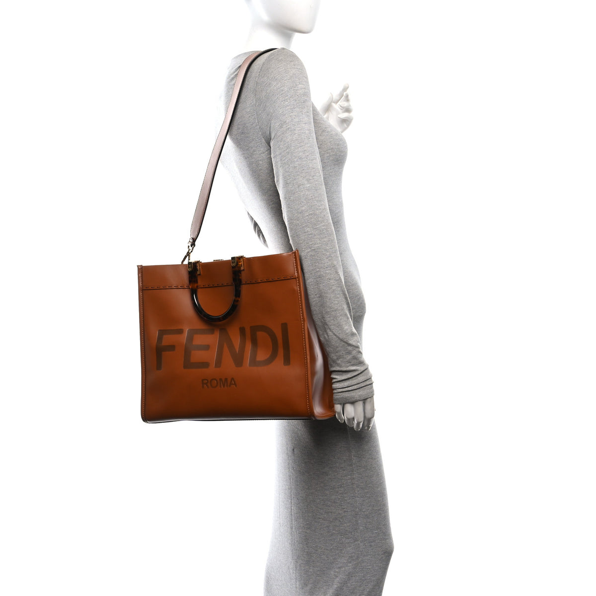 Vitello King Plexiglass Medium Fendi Sunshine Shopper Tote Cuoio