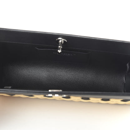 Chanel Rattan Calfskin CC Chain Wristlet Clutch Black Beige 5 of 12