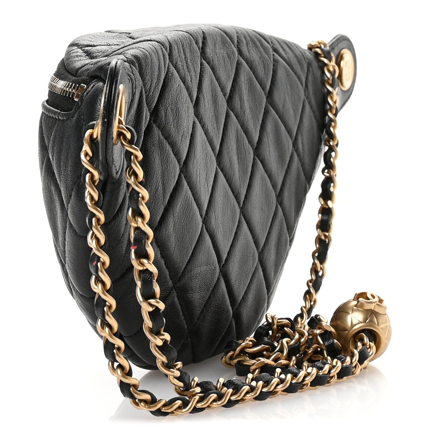 Chanel Shiny Lambskin Quilted Pearl Crush Belt Bag Black 3 of 10