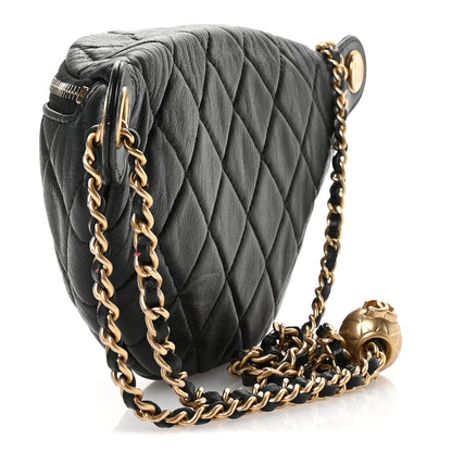 Chanel Shiny Lambskin Quilted Pearl Crush Belt Bag Black 3 of 10